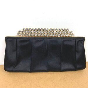 BCBGMAXAZRIA Black Satin Acazira Diana Evening Formal Rhinestones Clutch
